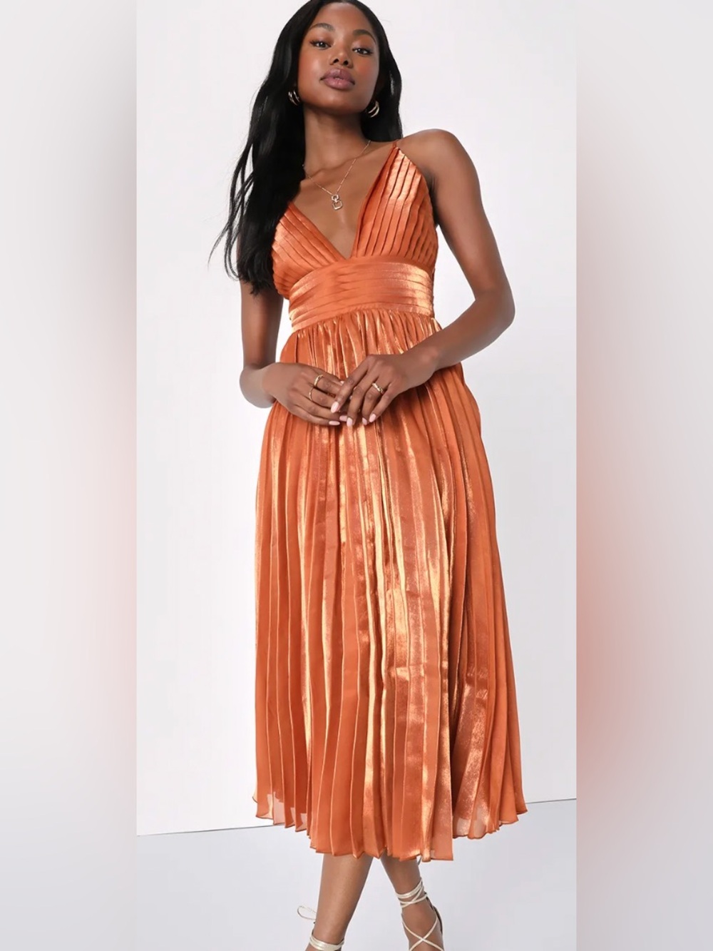 Lulu's Rust Orange Pleated Dress with Tag